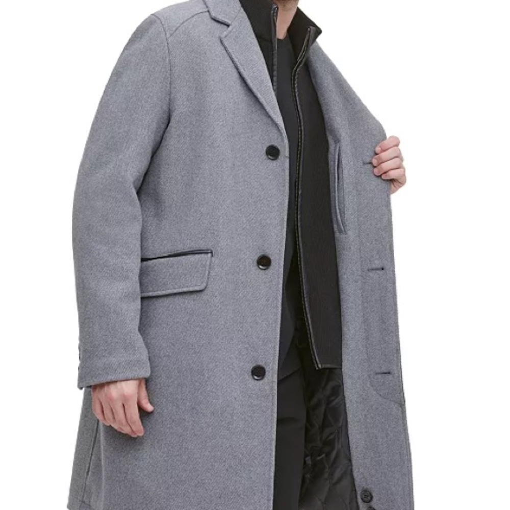 Cole Haan large Men’s Wool Blend Twill Topper Coat with Removable Ribbed Bib